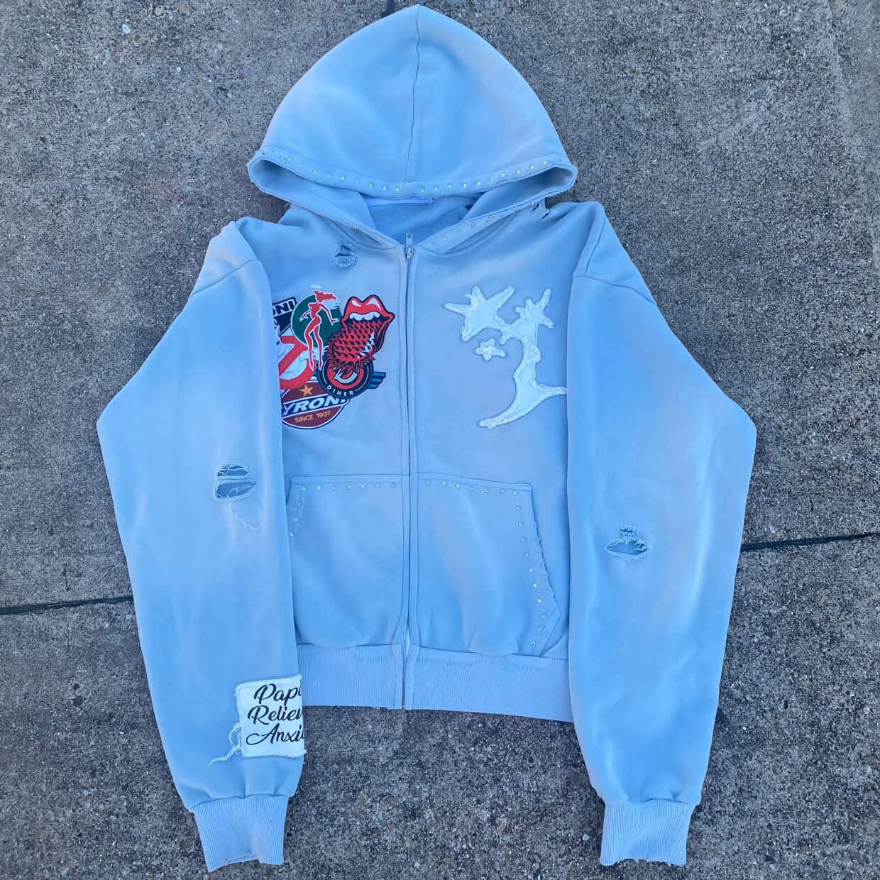 Light Blue “Pape Relieves Anxiety” Zipups
